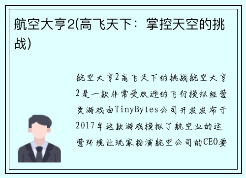 航空大亨2(高飞天下：掌控天空的挑战)